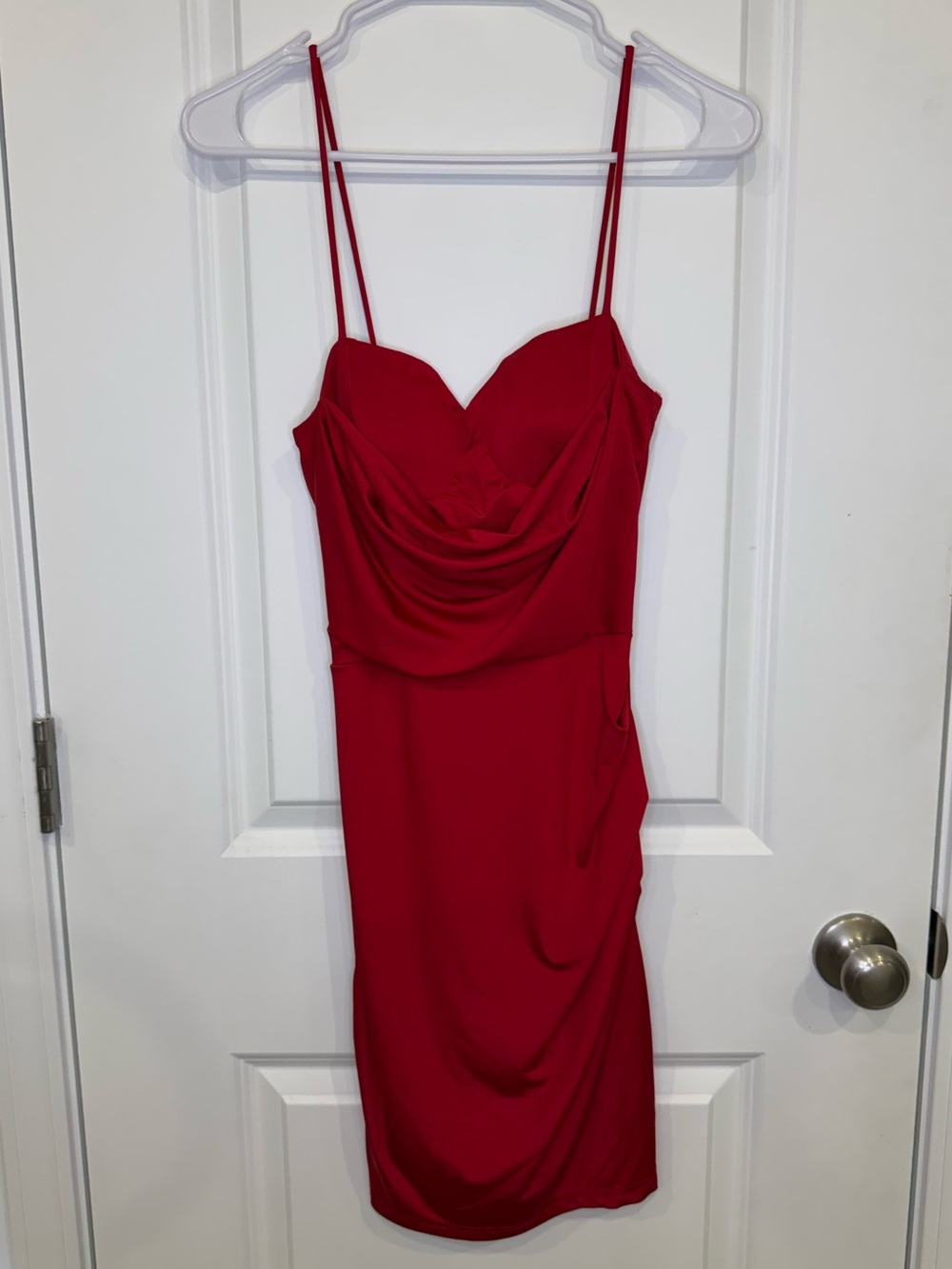 refuge Red Cowl Neck Spaghetti Strap Mini Dress